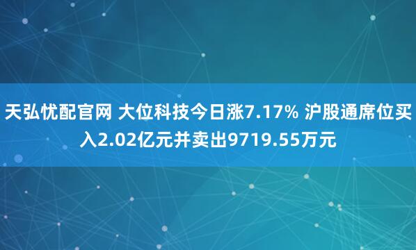 天弘忧配官网 大位科技今日涨7.17% 沪股通席位买入2.02亿元并卖出9719.55万元